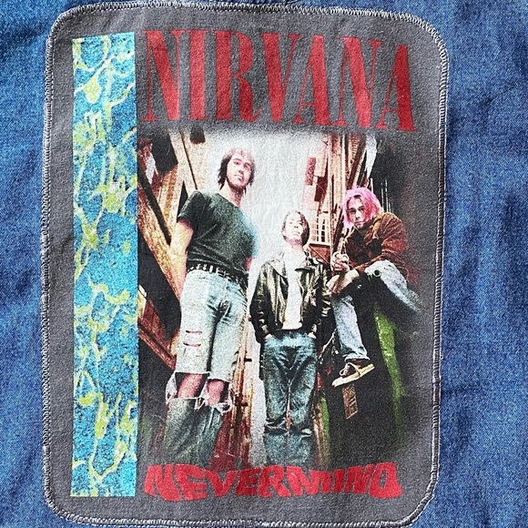 Vintage Uycycled Crossroads Denim Jacket W/ Custom Nirvana Embroidered Patch - Picture 11 of 16
